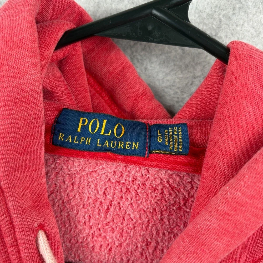 Polo Ralph Lauren Hoodie Men's Large Red Faded Full Zip Talon Terry Beach Wash